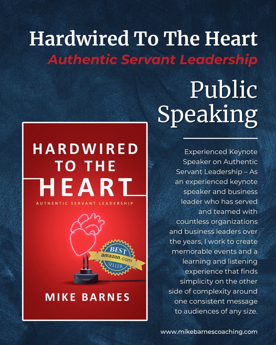 Experience authentic servant leadership with a seasoned keynote speaker. I simplify complexity for audiences of any size.
.
Now available on Amazon: amzn.to/3pZckWS
.
#hardwiredtotheheart #authenticleadership #continuousimprovement #servantleader #buildingtrust
