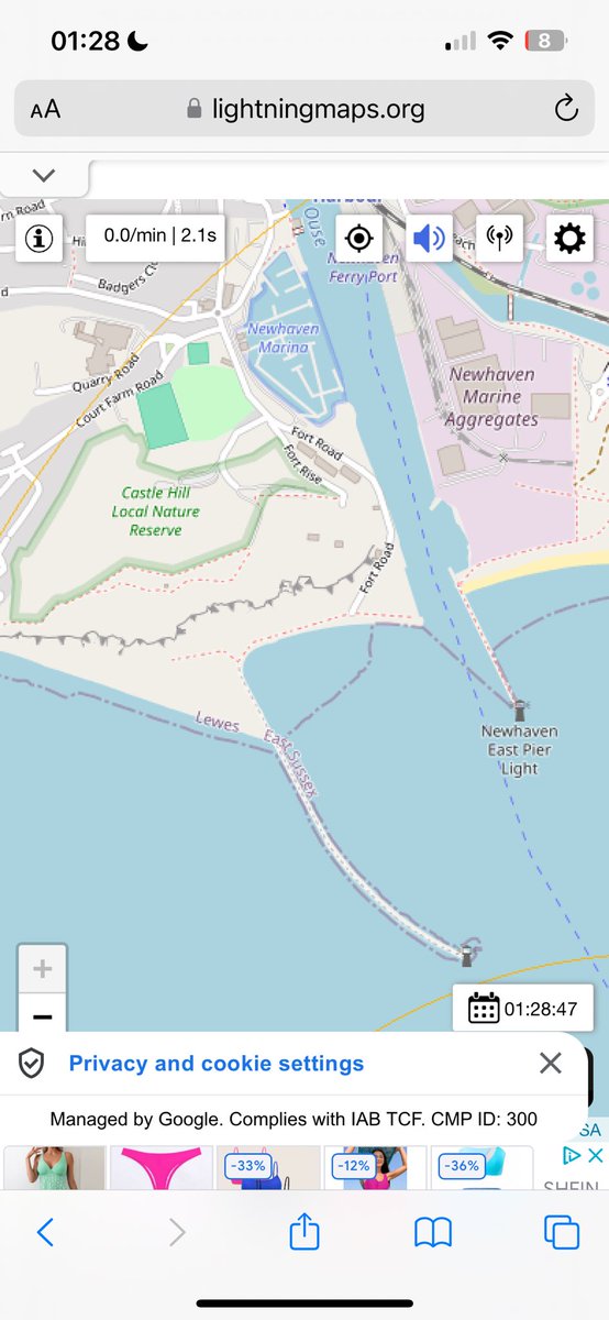 Weird how this map shows ‘Lewes East Sussex’ on the #Newhaven breakwater arm!