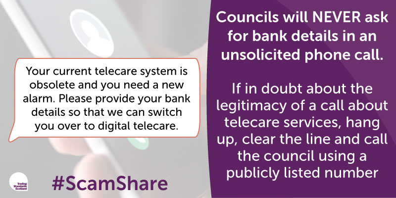Scammers are cold calling those who use a telecare community alarm - they say their current system needs updated and ask for payment details urgently to 'ensure the alarm stays active'

Read more➡️mailchi.mp/727fe4a3b5cc/t…