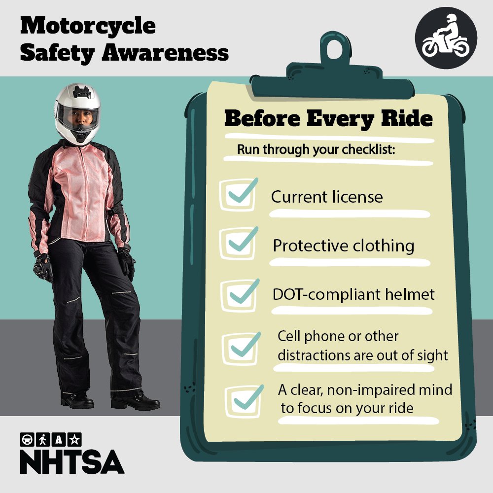 Did you know, in 2022, 6,218 motorcyclists lost their lives in traffic crashes. Stay safe on the road by running through your checklist before you ride. #MotorcycleSafety 🏍️ 

Source: nhtsa.gov/road-safety/mo…