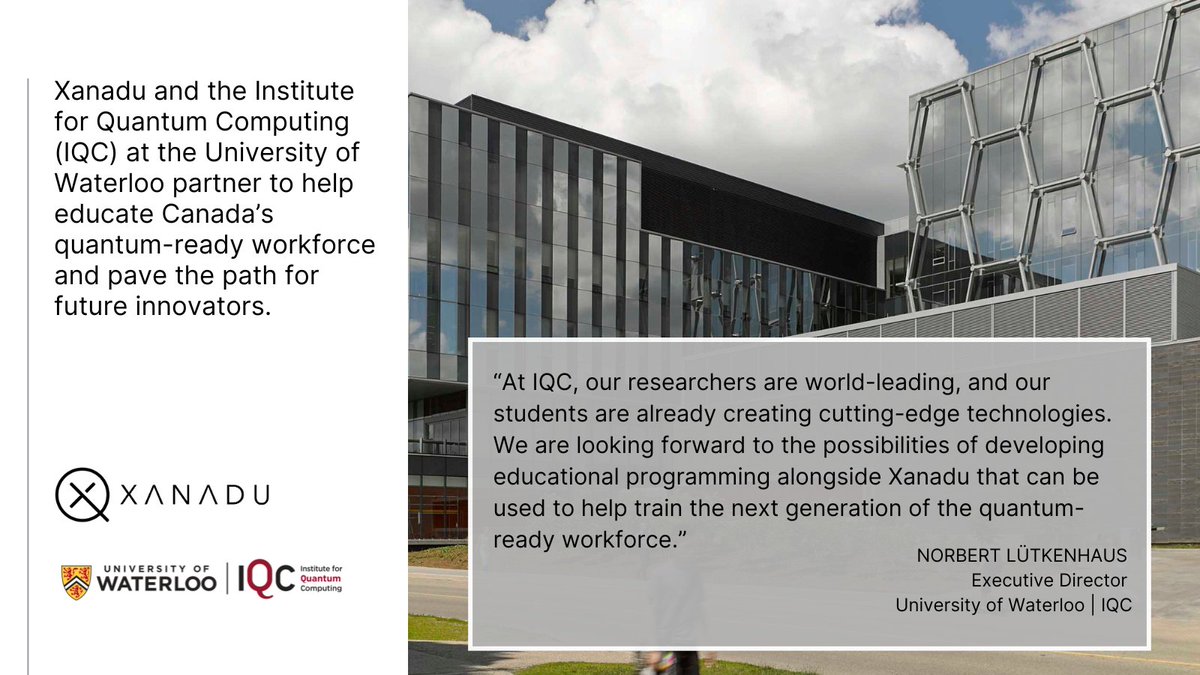 We are excited to announce our partnership with the Institute for Quantum Computing (IQC) (@QuantumIQC). Together, we aim to help educate Canada’s quantum-ready workforce and pave the path for future innovators. Learn more: uwaterloo.ca/news/building-…