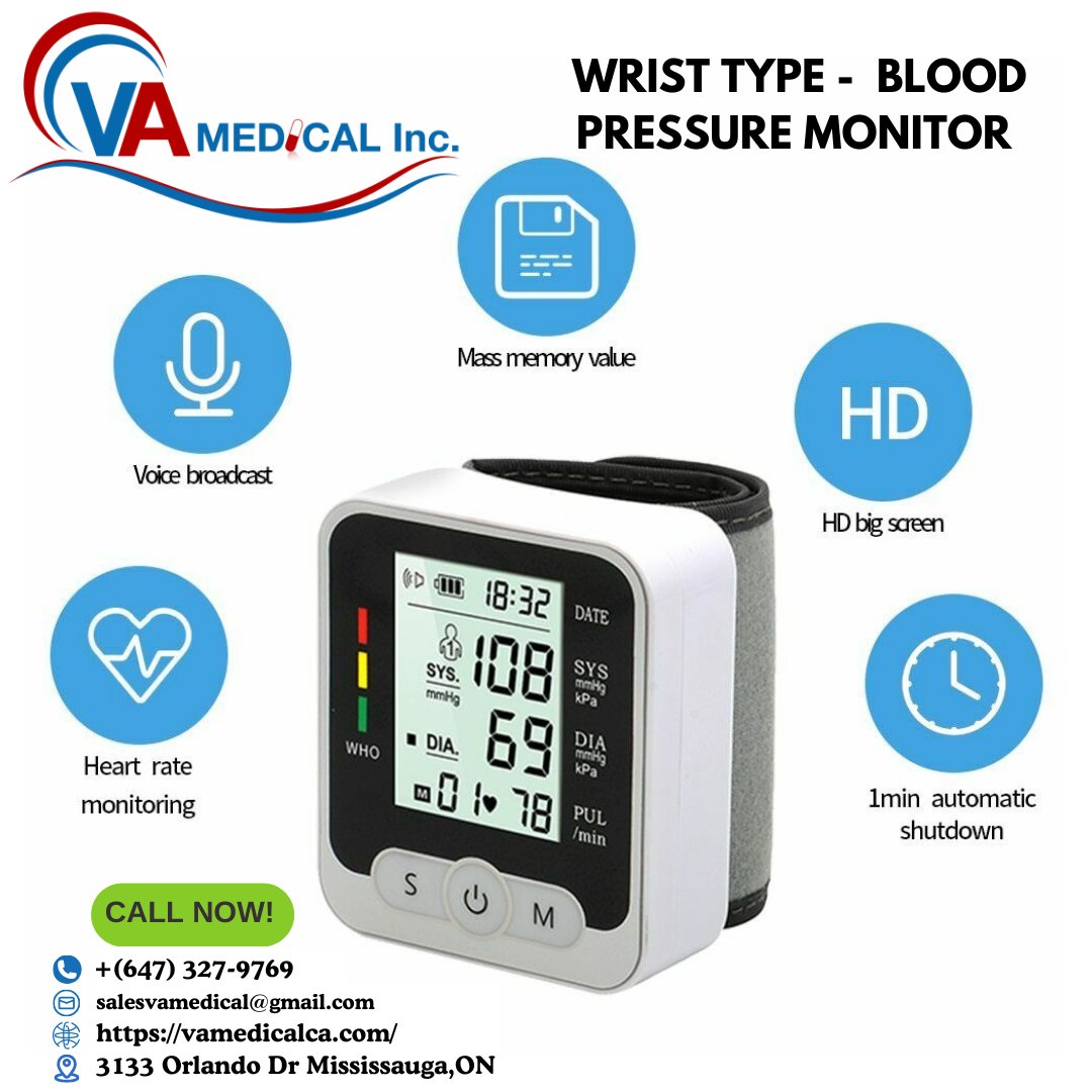 Our electronic Wrist Blood Pressure Monitor has a talking function, high accuracy, arrhythmia detection, and clock display. Perfect for two users with 99 readings each. Monitor your health smartly!💪#VAmedical #HealthTech #BloodPressureMonitor #Trending #MedicalDevice #edutwiiter