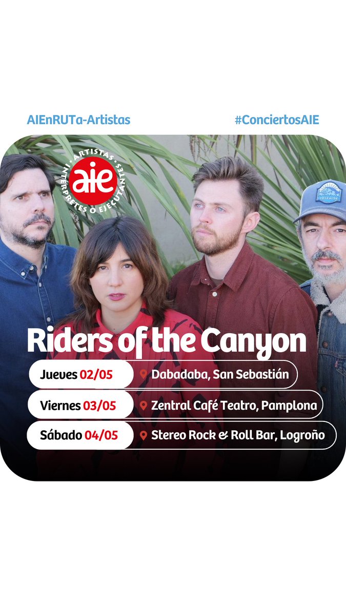 Riders Of The Canyon 📆 Jueves 02/05📍@DabadabaSS, San Sebastián 📆 Viernes 03/05📍@ZentralPamplona, Pamplona 📆 Sábado 04/05📍Stereo Rock & Roll Bar, Logroño