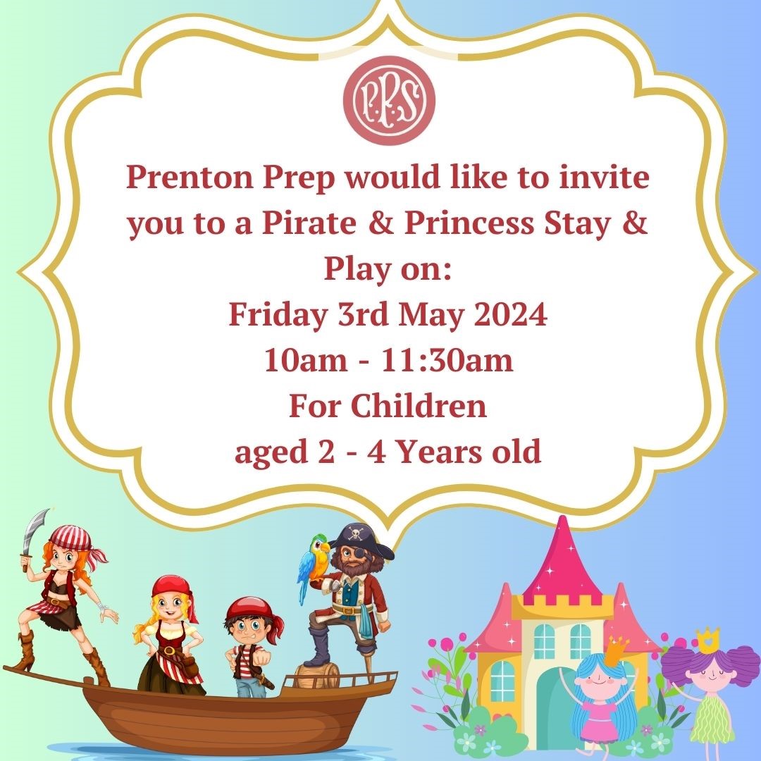 We still have some spaces available to book on for our Pirate and Princess Themed Stay & Play session tomorrow from 10am - 11:30 am. 
Please contact admissions on admissions@prentonprep.co.uk if you would like to book.
#Prentonprep #Prentoncommunity #Oxtoncommunity