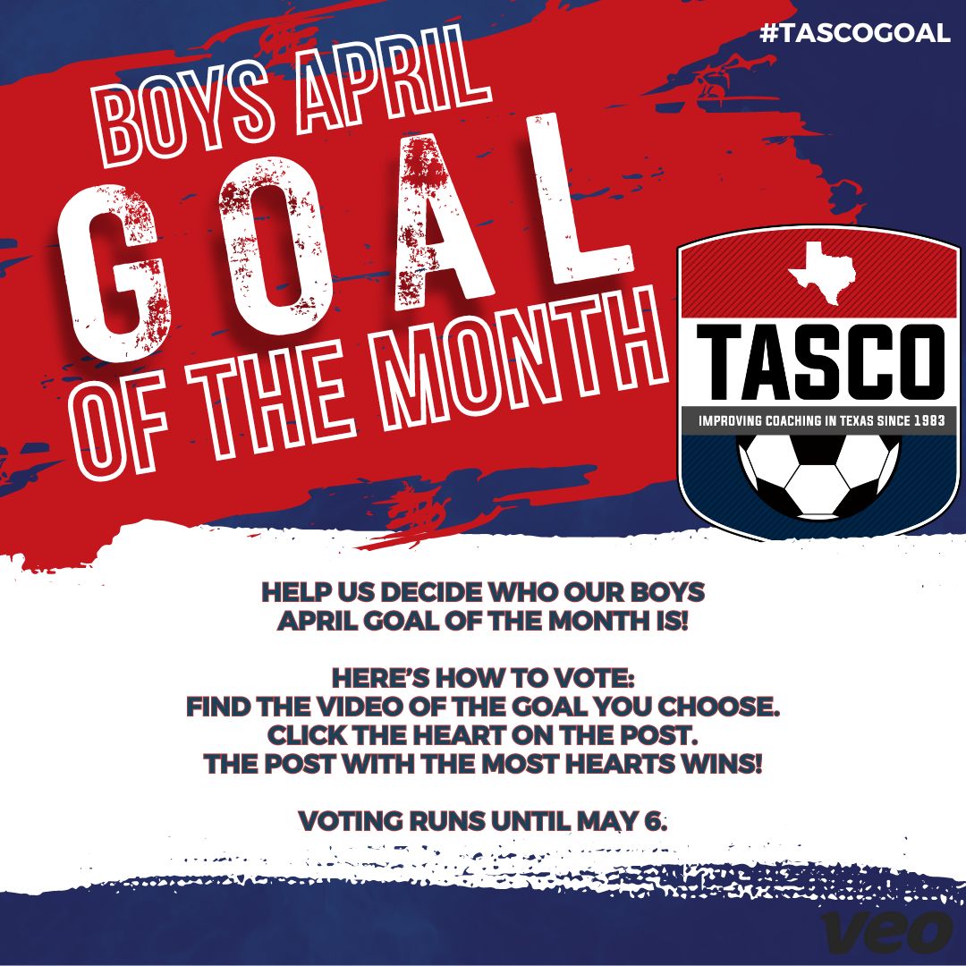 It's time to vote for our final Boys #TASCOGoal of the Month 2024! We want ur help to choose the Boys March GOTM! Click the ❤️ on the one you think is the best one for Apr! Voting ends on May 6. Be patient as the videos start uploading in the comments! #TASCO #TXHSSoc #TXHSSoccer