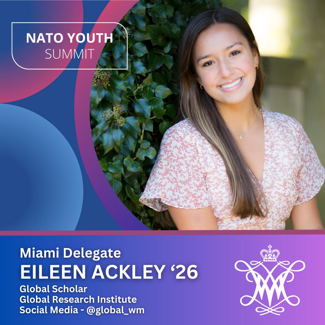 Our Global Scholar, @eileen_ackley, will be representing @global_wm and @WilliamandMary as a Miami delegate to the 2024 @NATO Youth Summit Challenge! She will be sharing posts here about the event on Monday, 5/13!
#NATO #YouthSummitChallenge #WilliamandMary #WMDemocracy