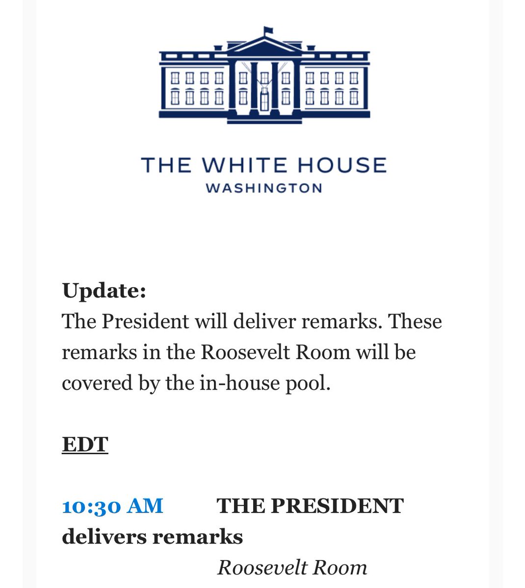 Cambio de última hora en la agenda del presidente Biden, que hará unas declaraciones ahora desde la Casa Blanca.