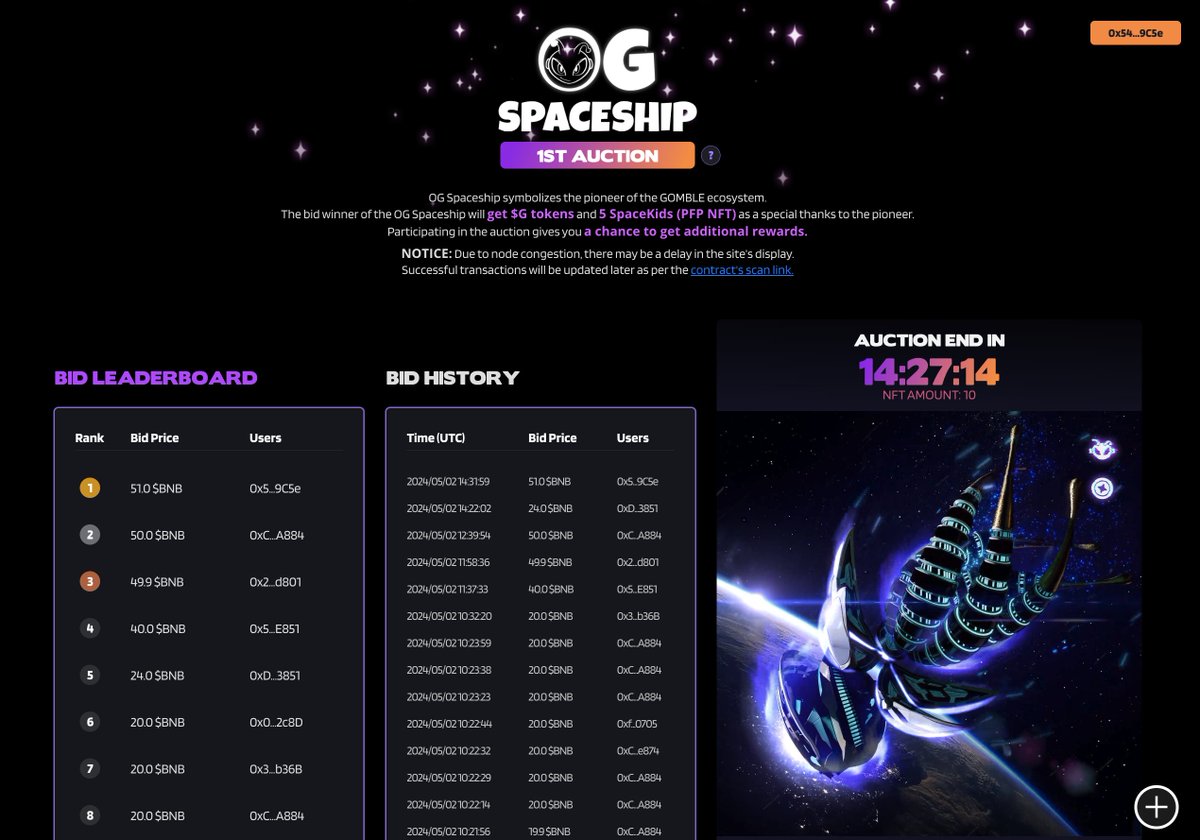 dingaling (@dingalingts) on Twitter photo Just bid 51 BNB on the <a href="/gomblegames/">Gomble Games</a> OG Spaceship auction 🫡
Need those Spaceship NFTs and $G tokens thx Just bid 51 BNB on the <a href="/gomblegames/">Gomble Games</a> OG Spaceship auction 🫡
Need those Spaceship NFTs and $G tokens thx