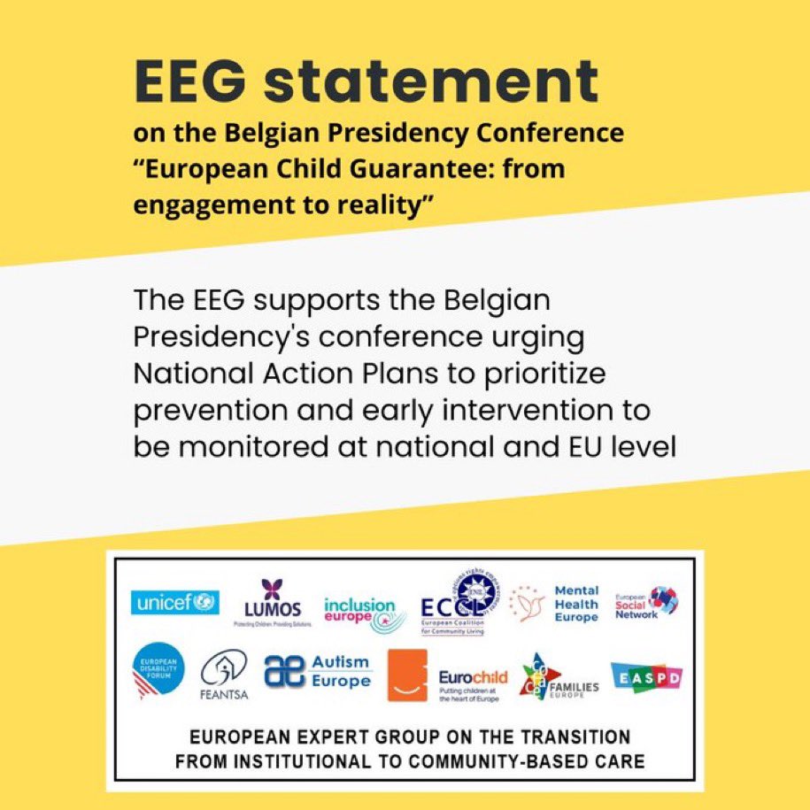 The EU Expert Group on #deinstitutionalisation welcomes the #ChildGuarantee's action plans on children in institutions! We urge stronger prevention through #EarlyIntervention, #FamilySupport, and robust evaluation. Read our statement: tinyurl.com/47yrh2t6 #EEGcommunity