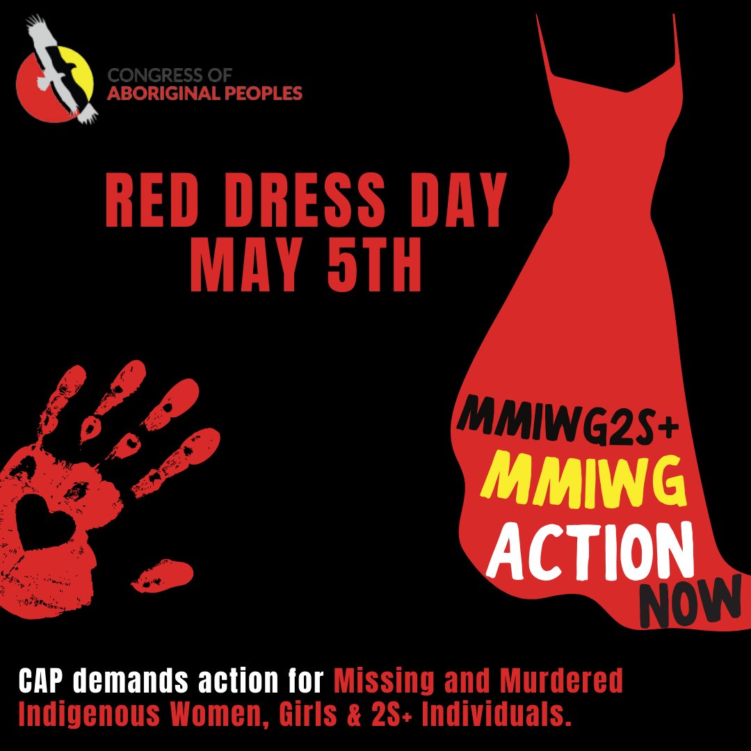 #RedDressDay #MMIWG2S+ #WeAreIndigenous #WhyWeWearRed #nomorestolensisters #MMIW #cdnpoli #canada