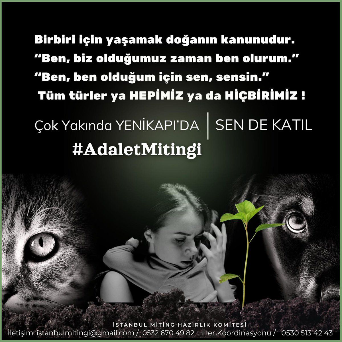 Şiddet ve istismar kime yapılırsa yapılsın suçtur. Adalet tür ayrımı yapmadan, ötekileştirmeden, suçluya cezasını, mağdura da hakkını verince sağlanır❗️
Tüm canlar için #AdaletMitingi 
#HayvanHaklarıAnayasaya