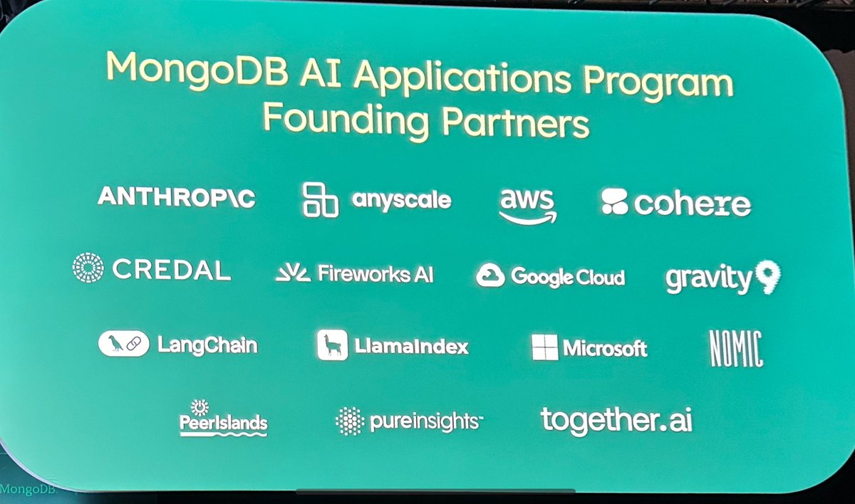 Here's the set of @MongoDB partners in its application program (MAAP). It's how MongoDB intends to tap the opportunity in those 2 upper layers of the stack imo #MongoDBlocal