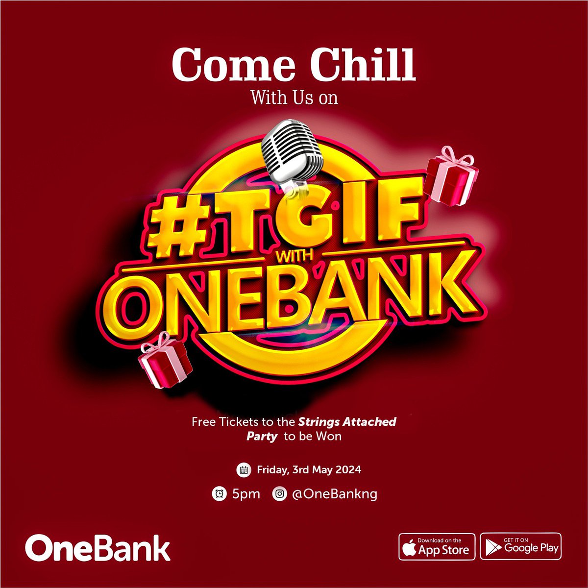 We had so much fun the last time, so we’re back again this Friday! 🥳🎉 Come chill with us on Instagram Live for TGIF with OneBank! 🚀 Strings Attached tickets are up for grabs! Mark Your Calendar Now 🤭 📅 : May 3rd, 2024 🕔 : 5 PM 📍 : OneBankng (Instagram) Don't miss…