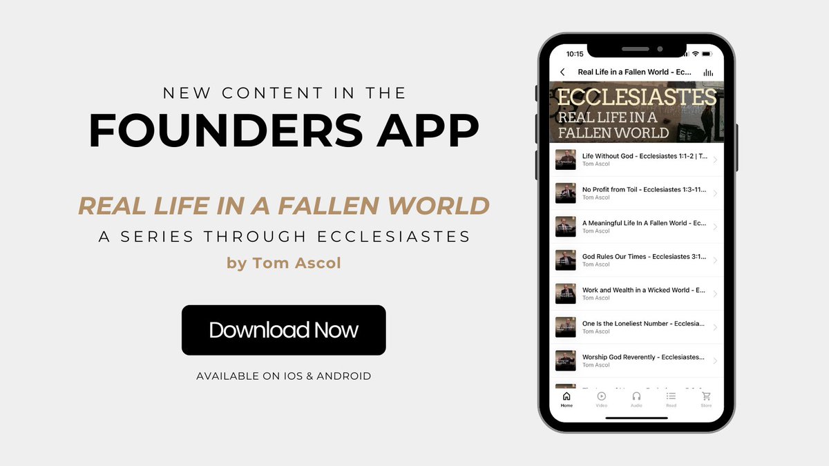 New free resource available on the Founders App! Real Life in a Fallen World - A study through Ecclesiastes by @tomascol Download the Founders App today to take advantage of this resource and many others: urlgeni.us/founders