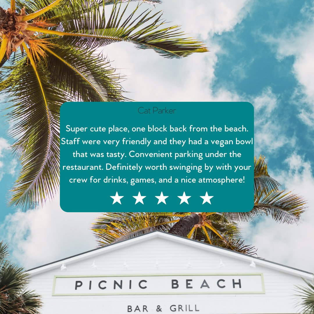 Huge thanks for the amazing review! You brightened our entire day! We can't wait to welcome you back again soon. #PicnicBeach #GoodVibes #GreatFood #GulfShores
