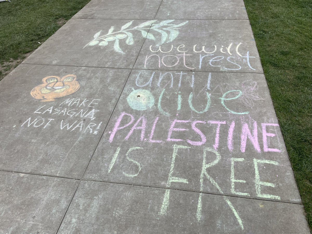 I’m so glad someone drew a Garfield doodle at the Palestine protest. Now we can have peace in the Middle East