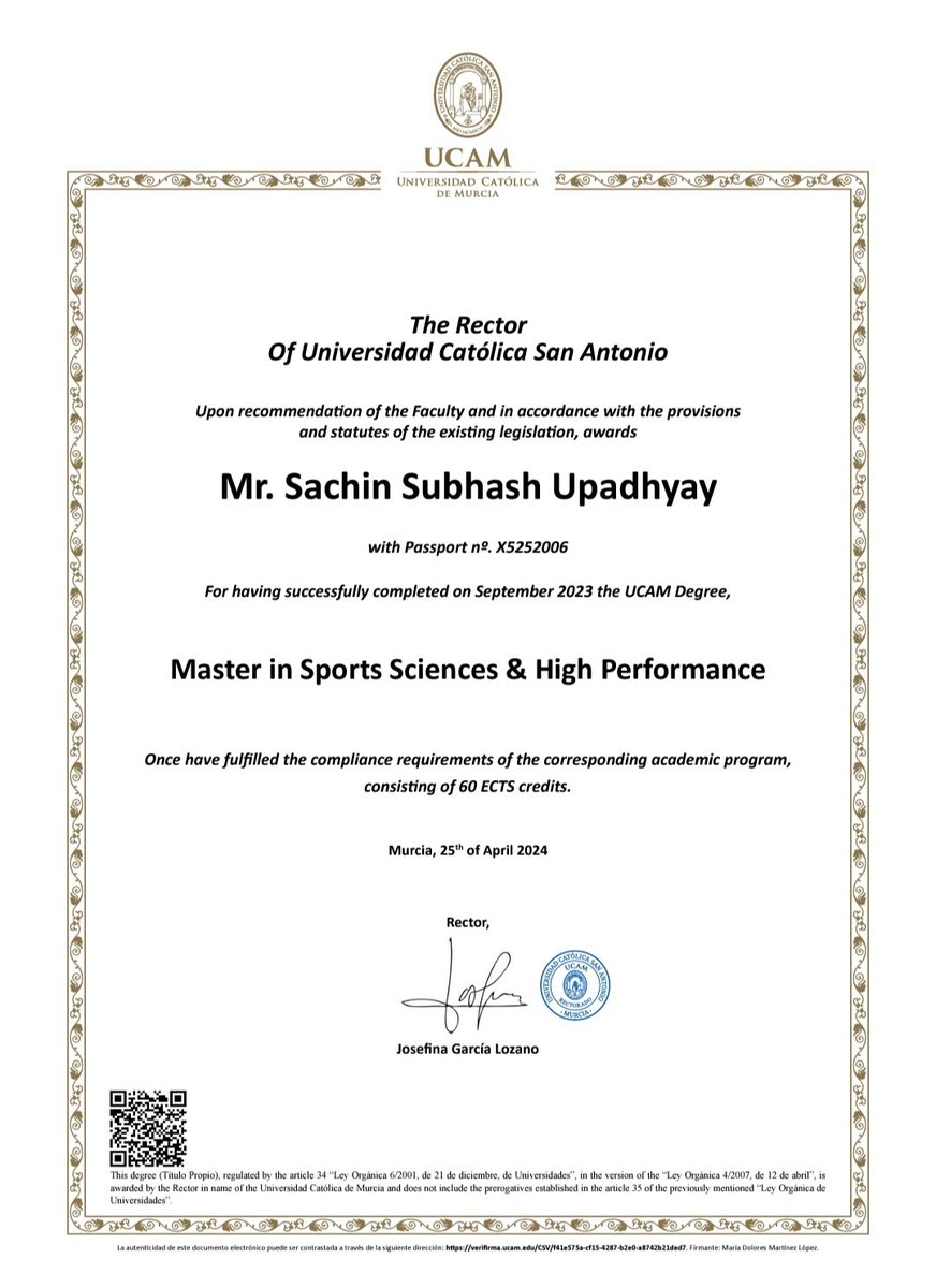 Extremely Delighted to recieve my Master's Degree (Master's in Sports Science & High Performance) today evening! This journey has been a profound learning experience, constantly pushing me to expand my professional abilities. 

#highperformance 
#sportscience 
#ucamuniversity