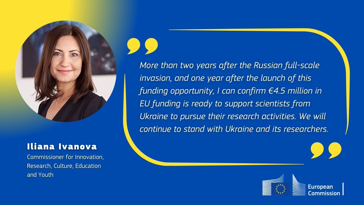 .<a href="/EU_Commission/">European Commission</a> triples the initial budget of the EURIZON Fellowship Programme to €4.5 million under #HorizonEU to support to Ukrainian #research. This will benefit 65 projects including 324 scientists.

➡️ europa.eu/!FQ8d3C

#StandWithUkraine 🇺🇦