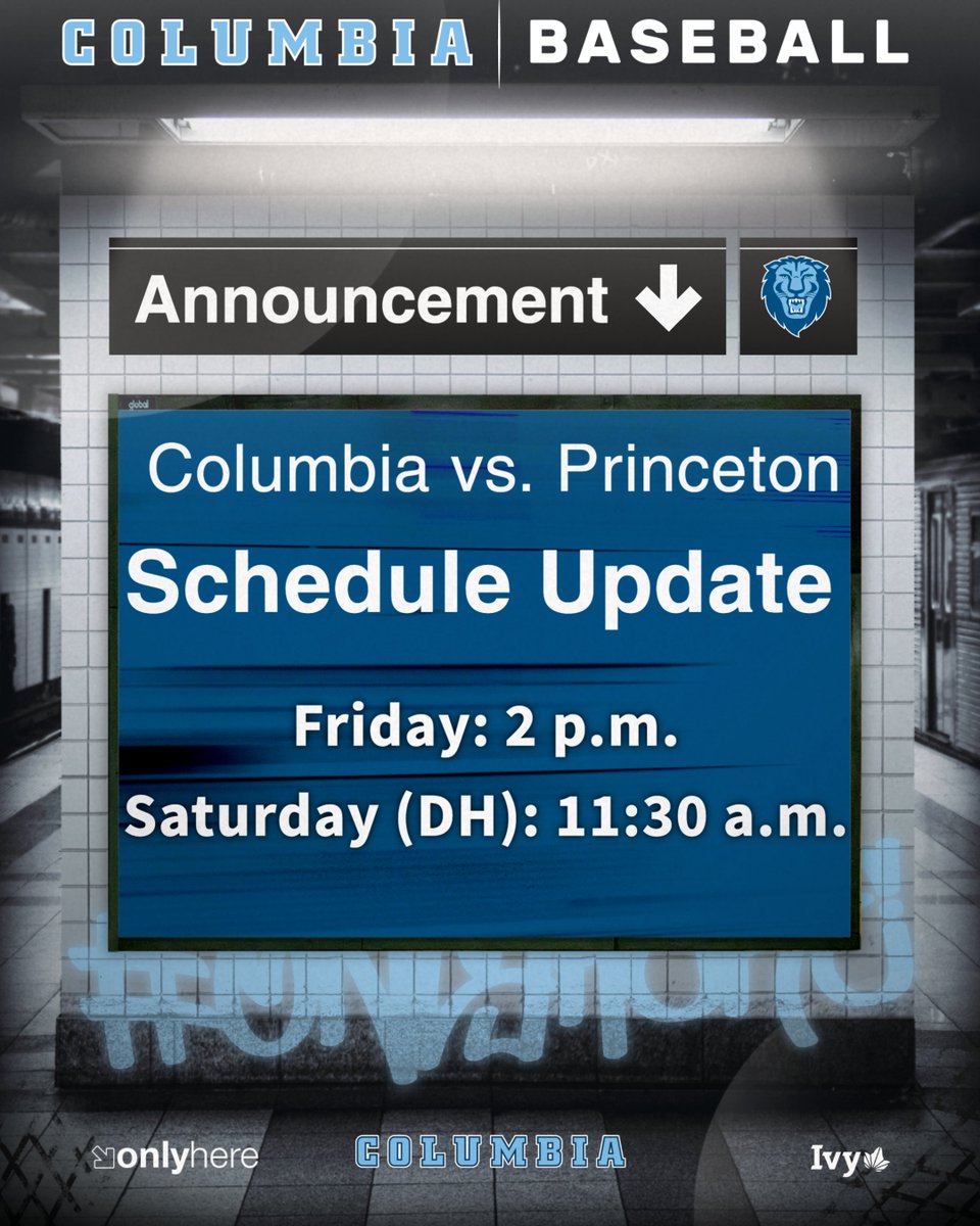 🚨 Schedule Update 🚨 This weekend's series against @PUTigerBaseball has been adjusted. The Lions and Tigers will play a single game on Friday starting at 2 p.m. Saturday's doubleheader remains as scheduled. #RoarLionRoar🦁 #OnlyHere🗽