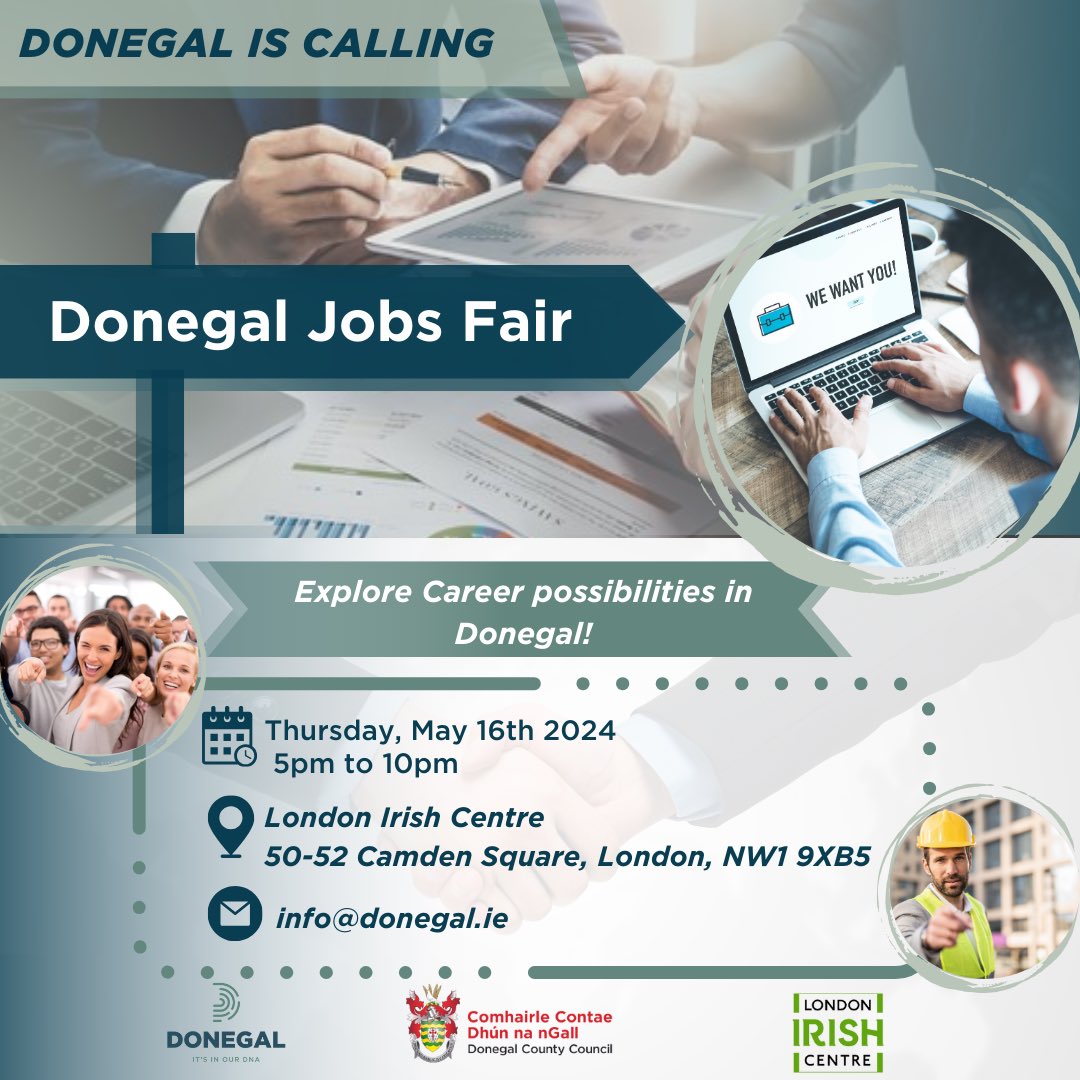 Explore a career in Donegal! Join us on 16th May for a Jobs Fair hosted by @Donegal_in at the LIC. Learn about employment opportunities in Donegal across sectors like Tech, Engineering, Construction, Tourism and Healthcare. Click below for more info. londonirishcentre.ticketsolve.com/ticketbooth/sh…