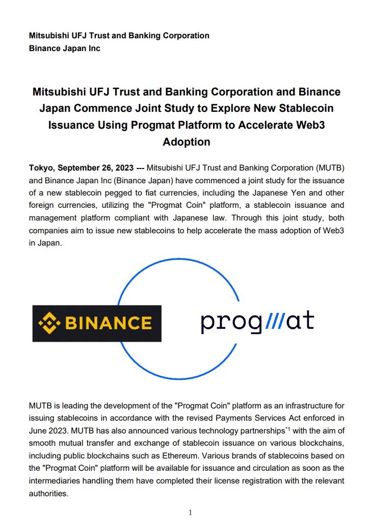 $TRIAS works with the biggest Bank in Japan (MUFG) which has a Partnership with Binance for a Japanese Stablecoin. And guess who has the License for the JPY? Right its @triaslab 🚀🚀🚀 @anbangr also works with the Chinese Goverment🚀🔥 $btc $eth $inj $wtk $pepe $sol $doge $vra