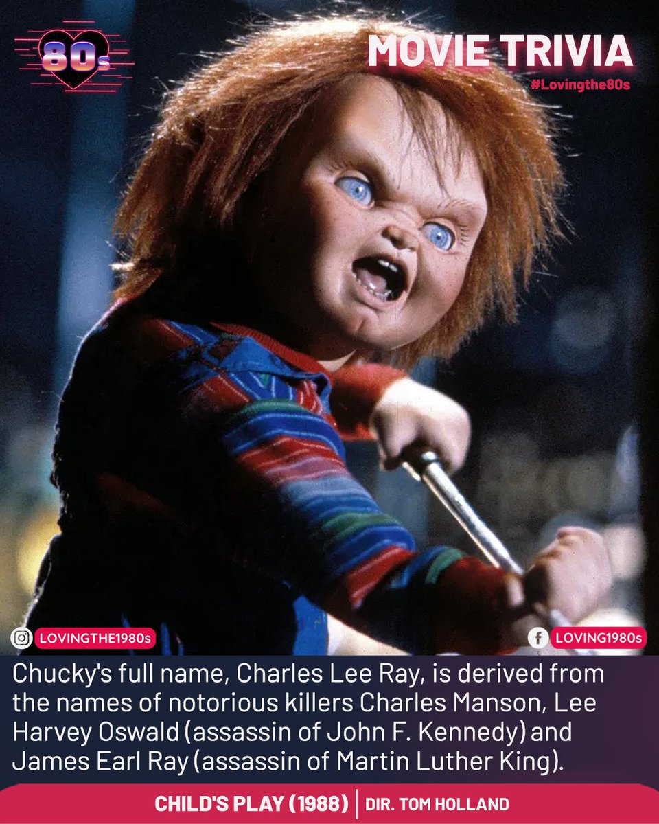 Movie Trivia: Child's Play (1988) 📷 #Lovingthe80s #80sNostalgia #80smovie #movietrivia #80shorror #ChildsPlay #Chucky