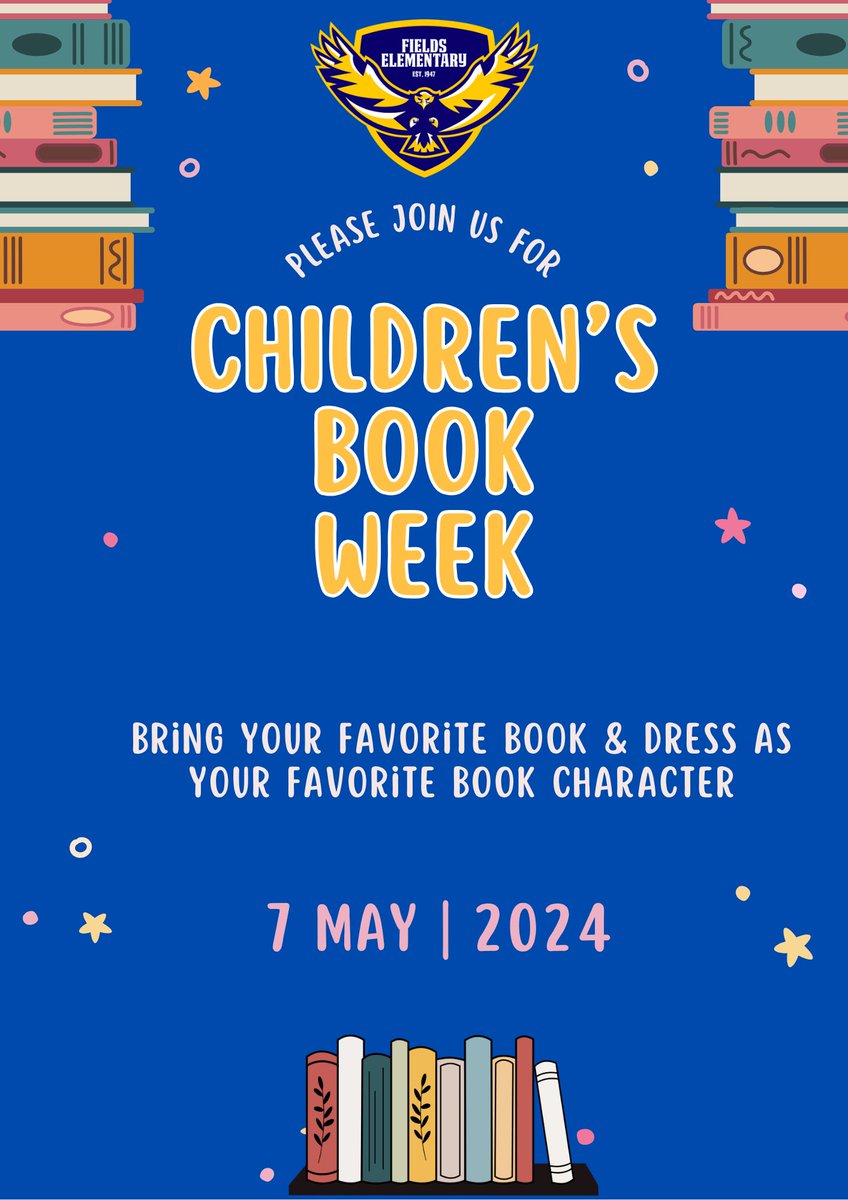 Falcons, Tuesday May 7 we will be not only celebrating “Hats off to our Teachers and Staff” for Teacher Appreciation Week, but we are also celebrating Children’s Book Week. Your children are invited to wear their favorite hat, or dress as their favorite Book Character💙💛