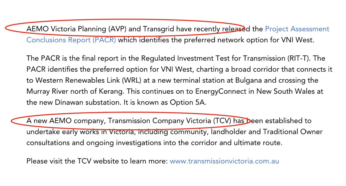 Can anyone tell me how @AEMO_Energy could possibly not have the most clear and direct conflict of interest in Victoria on VNI West? They are the co-proponent, developer, and also approve the economics in the regulatory system. Quick 🧵 on this. 1/ aemo.com.au/en/initiatives…