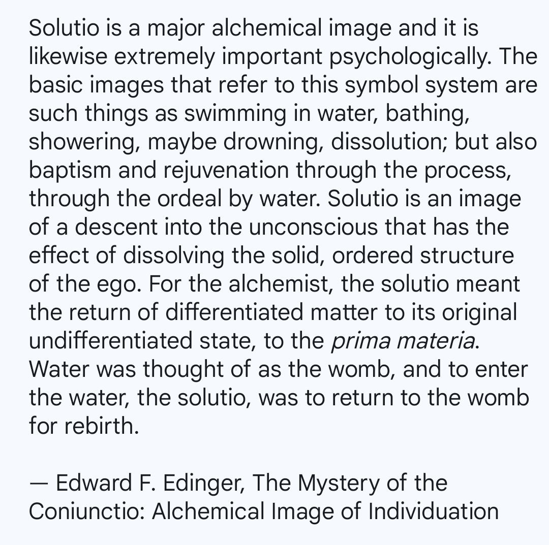 Ever found yourself immersed in water in a dream? Here's Jungian, Edward Edinger on 𝘴𝘰𝘭𝘶𝘵𝘪𝘰 symbolism.