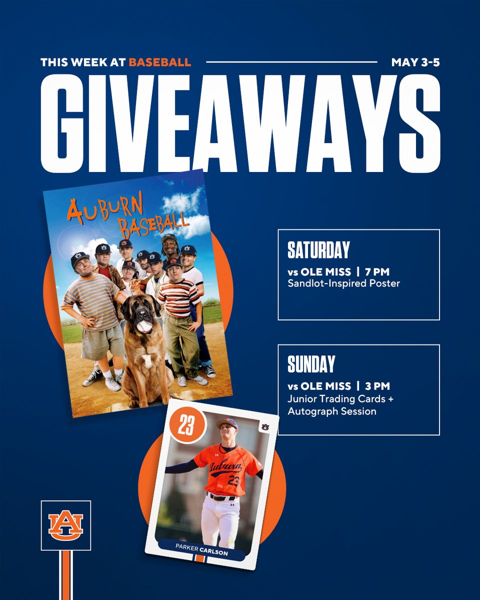 Another weekend of great giveaways! We'll see you at the ballpark starting tomorrow. 🎟️ » auburntige.rs/3JHZBOT #WarEagle