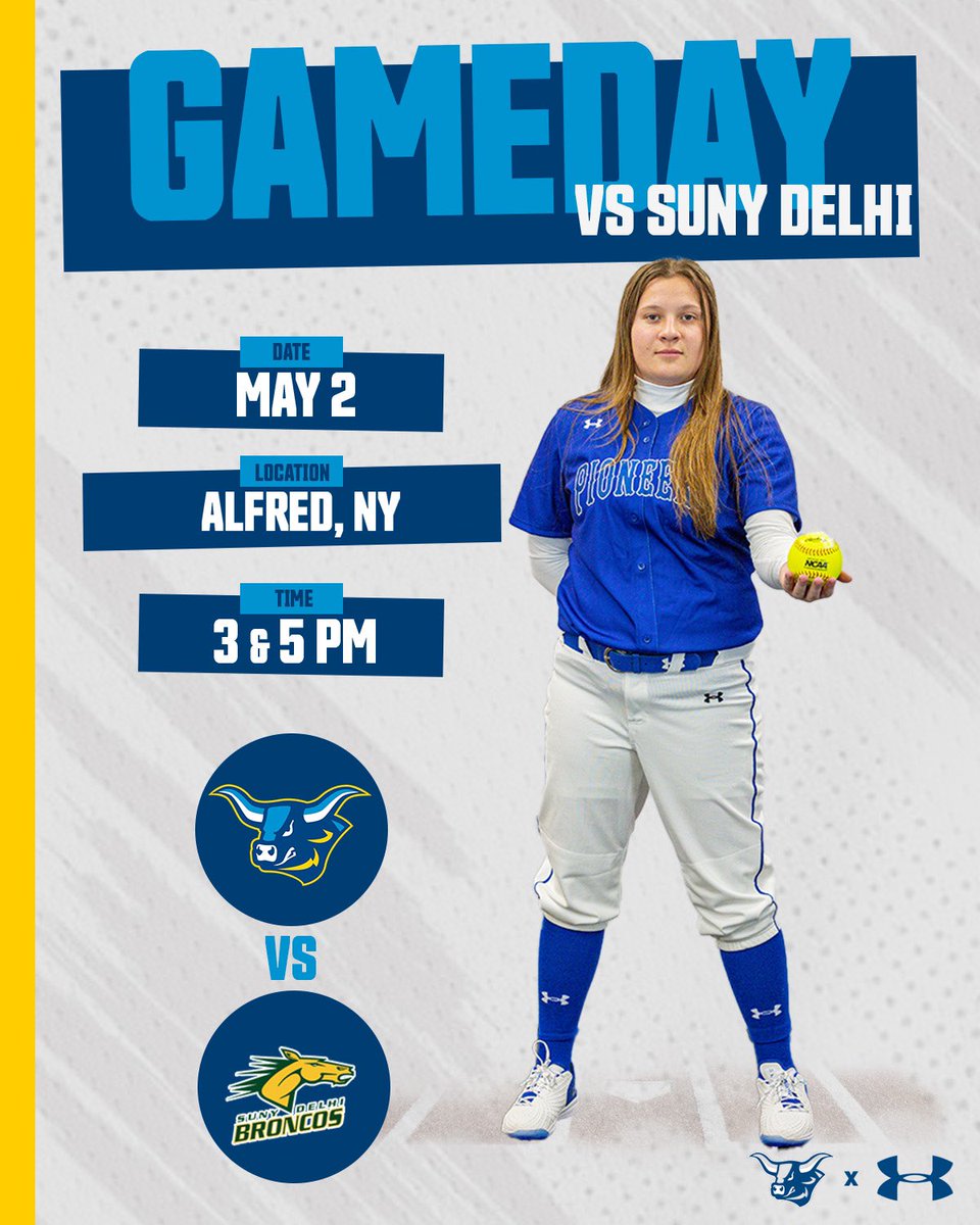 🥎Double-header at Pioneer Park

🆚 : SUNY Delhi
📍 : Alfred, NY
🕛 : 3 &amp; 5 PM
📊 : surl.li/tjydy

#HornsUp