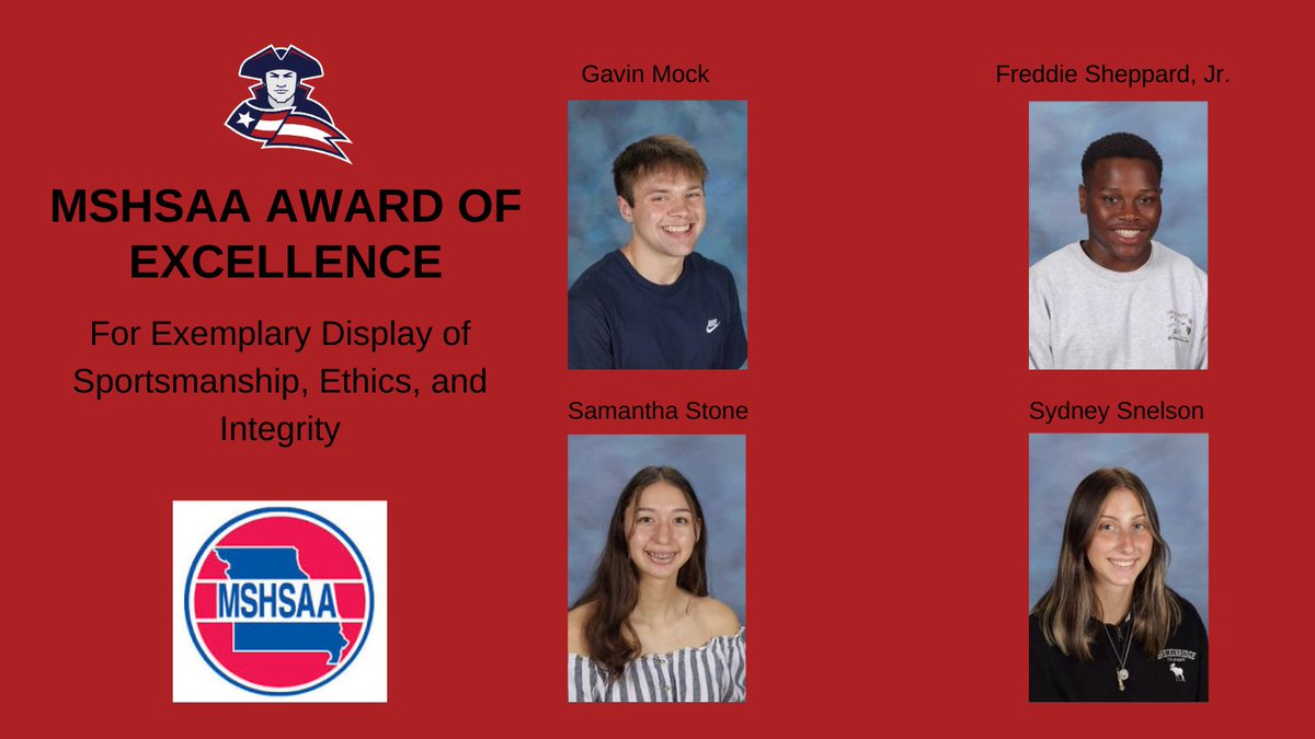 We are excited to announce the following students have been voted on by their coaches to receive the MSHSAA Award of Excellence!  This award is given for exemplary displays of sportsmanship, ethics, and integrity.  Well deserved! <a href="/THSPatriots/">THSPatriots</a> <a href="/MSHSAAOrg/">MSHSAA</a>