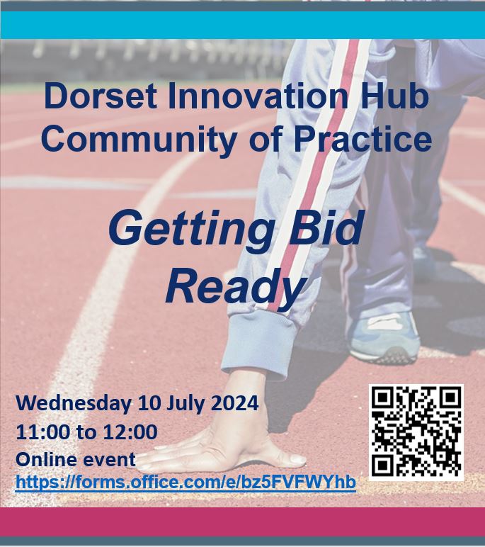 Booking is open for next #DorsetInnovationHub Community of Practice online event on 10 July. Sign up for a place & learn more about what we can do to be in the best position possible for health & care funding bids with tight deadlines. @KatherineMay626 forms.office.com/e/bz5FVFWYhb