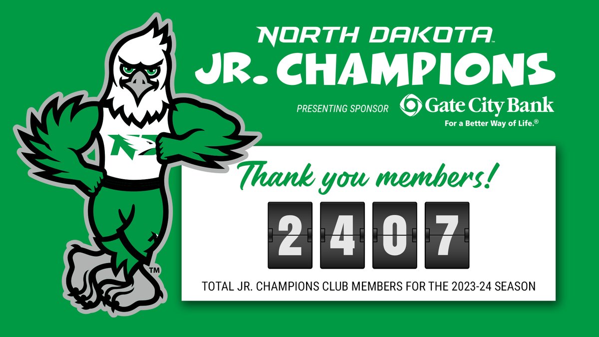 Record year for 𝗡𝗼𝗿𝘁𝗵 𝗗𝗮𝗸𝗼𝘁𝗮 𝗝𝗿. 𝗖𝗵𝗮𝗺𝗽𝗶𝗼𝗻𝘀 𝗞𝗶𝗱𝘀 𝗖𝗹𝘂𝗯 presented by @GateCityBank !🤩 Special thank you to all our youth members who joined us for a great year of Fighting Hawks athletics! 2024-25 membership coming summer of '24! #UNDproud
