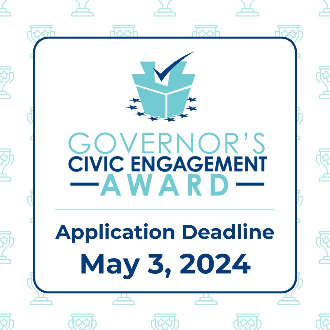 Attention PA high school students, teachers & administrators: Tomorrow, May 3, is the deadline to enroll your school in the Governor’s Civic Engagement Award Program. Make sure your school’s voter registration efforts are recognized by signing up at vote.pa.gov/GCEA.