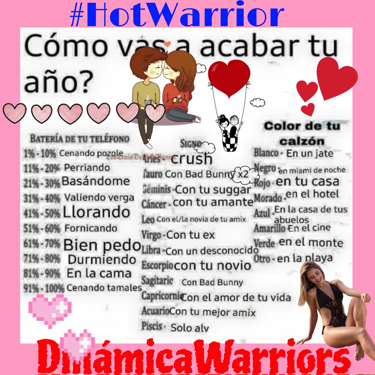 #HotWarrior Ⓓⓘⓝⓐⓜⓘⓒⓐ Ⓦⓐⓡⓡⓘⓞⓡ Cómo vas a terminar tu año? Yo: en la cama con mi sugar en la playa @ tus amigos y diviértete @WarriorDaih @cano271201 @millo_moni @giosuemendoza @guwevara @HadaAzul2714 @yoli_gotitaymar @Gomez7105 @filiberto784681