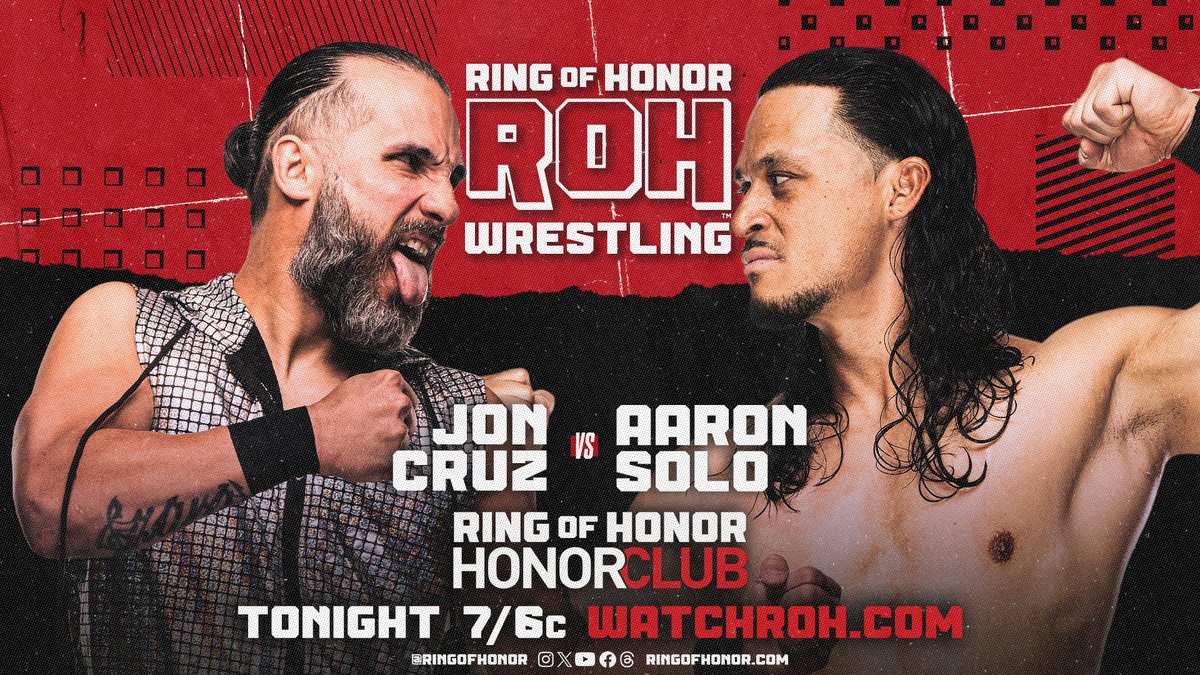 After last weeks comments, @aaron_solo_ is out to prove to Johnny TV & Taya Valkyrie that he is, in fact, TV ready as he takes on Jon Cruz! 📺 Watch ROH TV on #HonorClub at WatchROH.com 7/6c