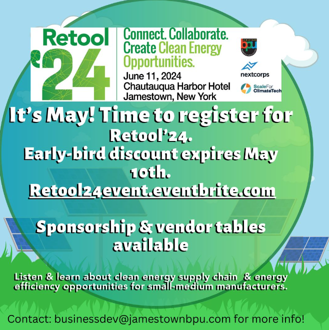 Retool WNY (@retoolwny) on Twitter photo Today would be a great day to register for Retool'24 and take advantage of the early-bird discount! You won't want to miss this one-day conference on June 11th. ☀️
Retool24event.eventbrite.com 🔋
For sponsorship opportunities, reach out to businessdev@jamestownbpu.com Today would be a great day to register for Retool'24 and take advantage of the early-bird discount! You won't want to miss this one-day conference on June 11th. ☀️
Retool24event.eventbrite.com 🔋
For sponsorship opportunities, reach out to businessdev@jamestownbpu.com