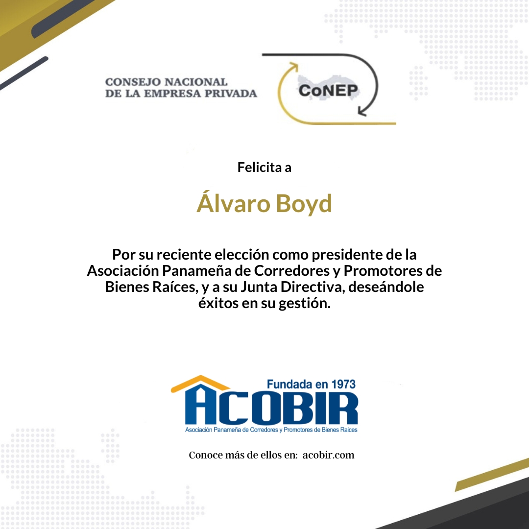 CoNEP felicita y desea éxitos en su gestión a Álvaro Boyd, electo como Presidente de la @acobirpanama, y a su Junta Directiva. #CoNEPaldía