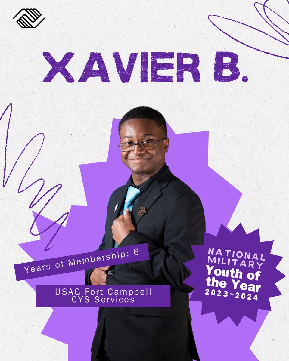 2023 Military Youth of the Year Xavier B., from Fort Campbell, “The opportunities and skills I have gained since becoming a member of my youth center have helped me realize how vital volunteerism and supporting your community are.” Congratulations Xavier! 🤩