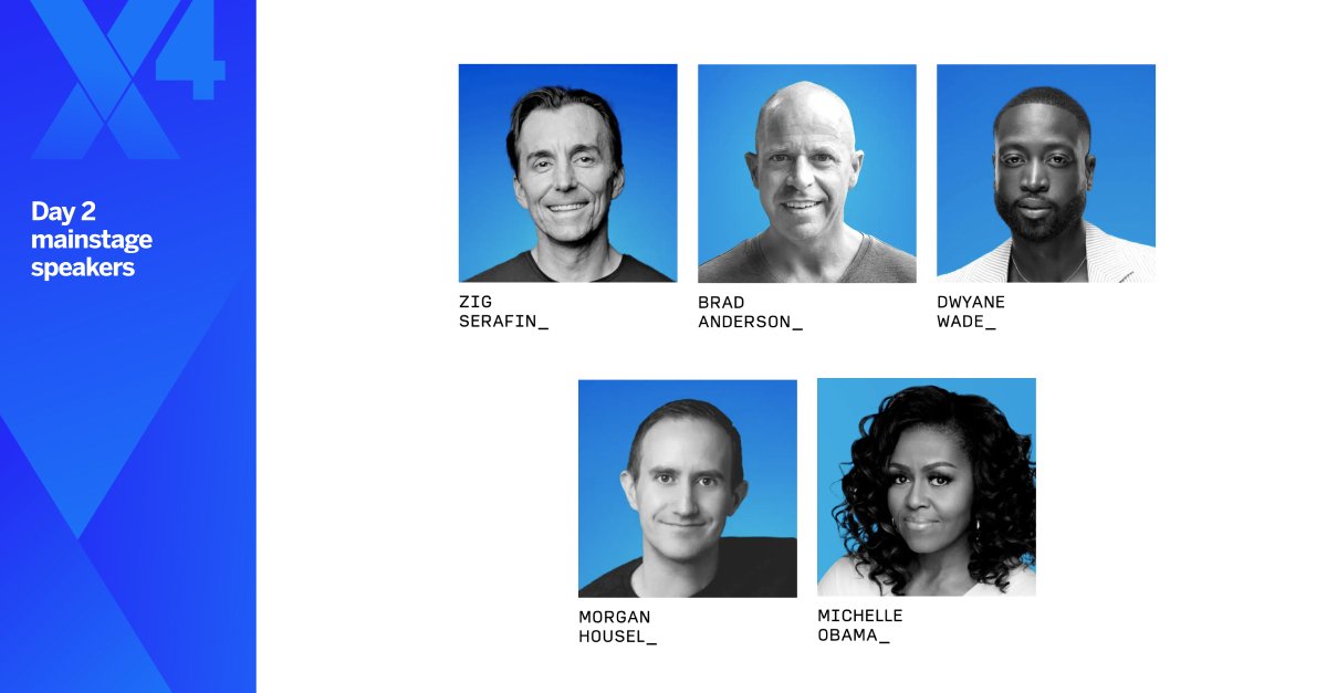 The #QualtricsX4 Day 2 speaker lineup is 🔥🔥🔥 and you won’t want to miss it! Hear from former First Lady Michelle Obama, New York Times best-selling author Morgan Housel, NBA Hall-of-Famer, investor and philanthropist, Dwyane Wade, and more! 💫