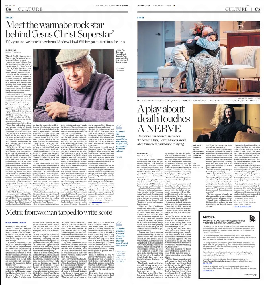 Also, check out @TorontoStar's theatre coverage in today's print edition! There's @leannedelap's stunning piece on the women behind @coalminetheatre's new HEDDA GABLER, a news item about TITANIQUE by @joshualdwchong and two features by yours truly!