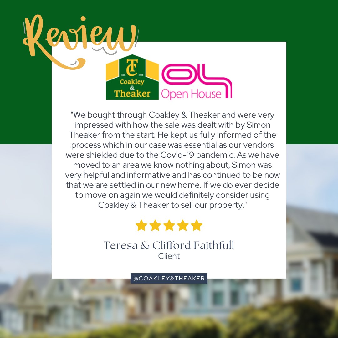 EXCITING NEWS! 🌟

Coakley and Theaker just received another glowing 5-star review! ⭐️ 
Looking to buy or sell property? Trust our expert team for a seamless experience.

Visit bit.ly/35SZc9E  today! 🏡

#EstateAgent #CoakleyAndTheaker #5Stars