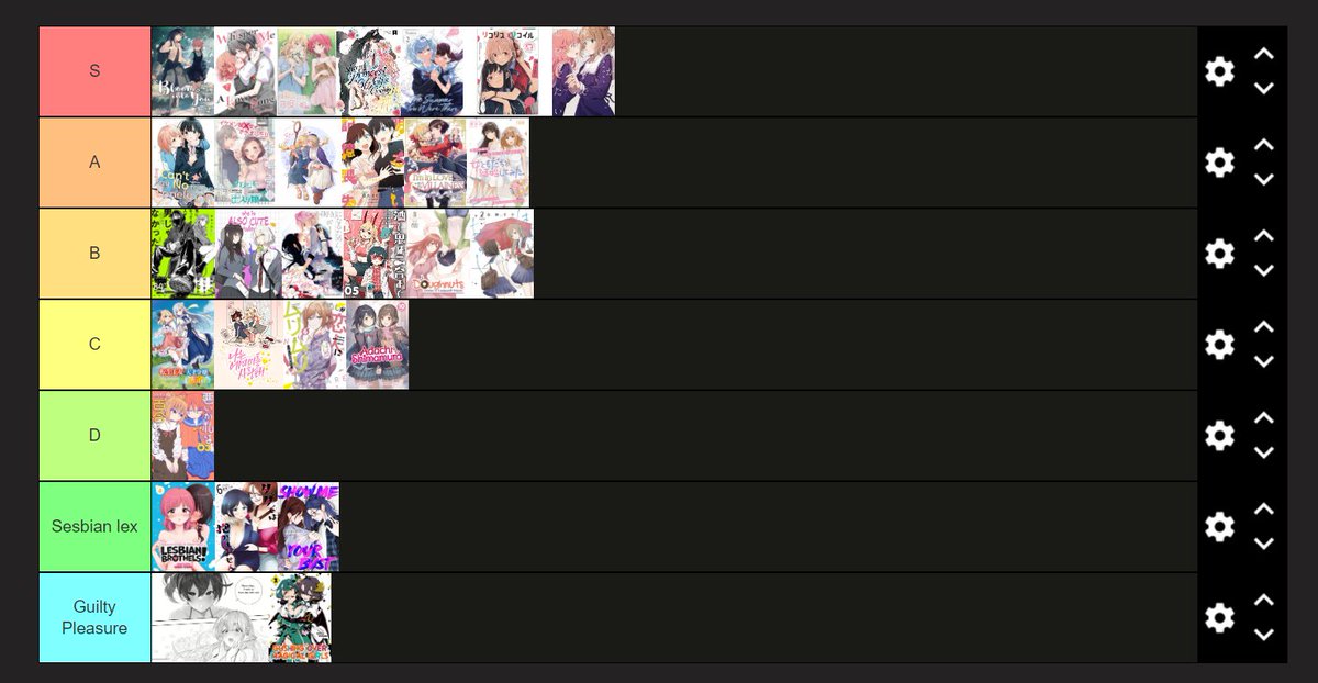tierlist of all the yuris i have read/watched in a year (ignore the 2 series at the bottom)