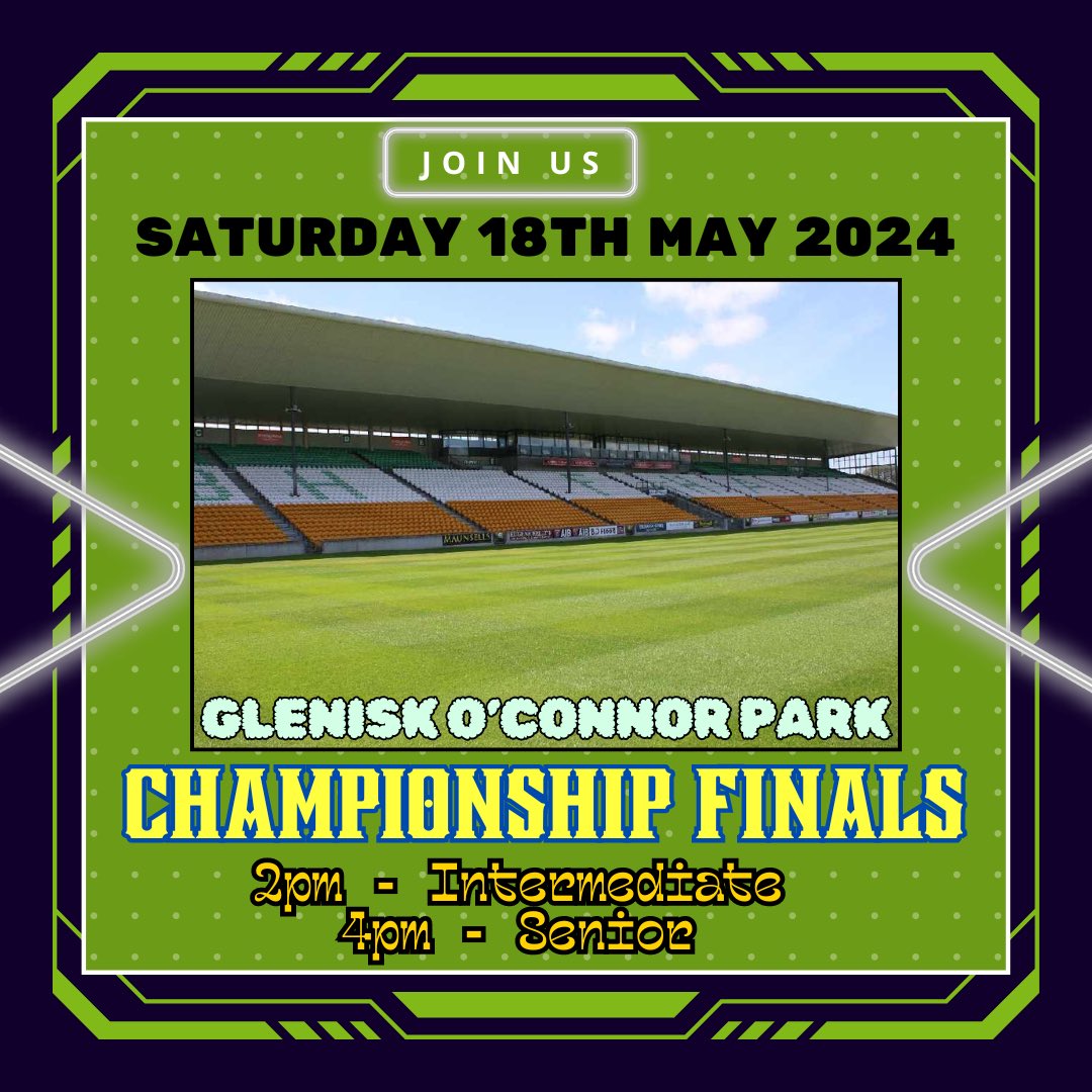 **Save The Date**

Our adult championship finals have been confirmed for Glenisk O’Connor Park in Tullamore on Saturday 18th May

Sincere thanks to John and all in @Offaly_GAA 

We look forward to a magnificent day #OurGameOurPassion