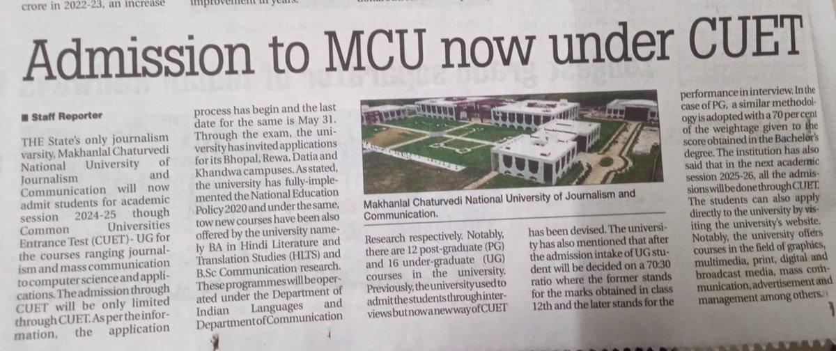 Another First: Admission to MCU, now through CUET for the first time. Already receiving large number of applications from across India. Welcome to Asia's first & India's largest media university. #AdmissionsOpen #admissionopen2024_2025 #AdmissionsOpen2024 #Admission @kg_suresh