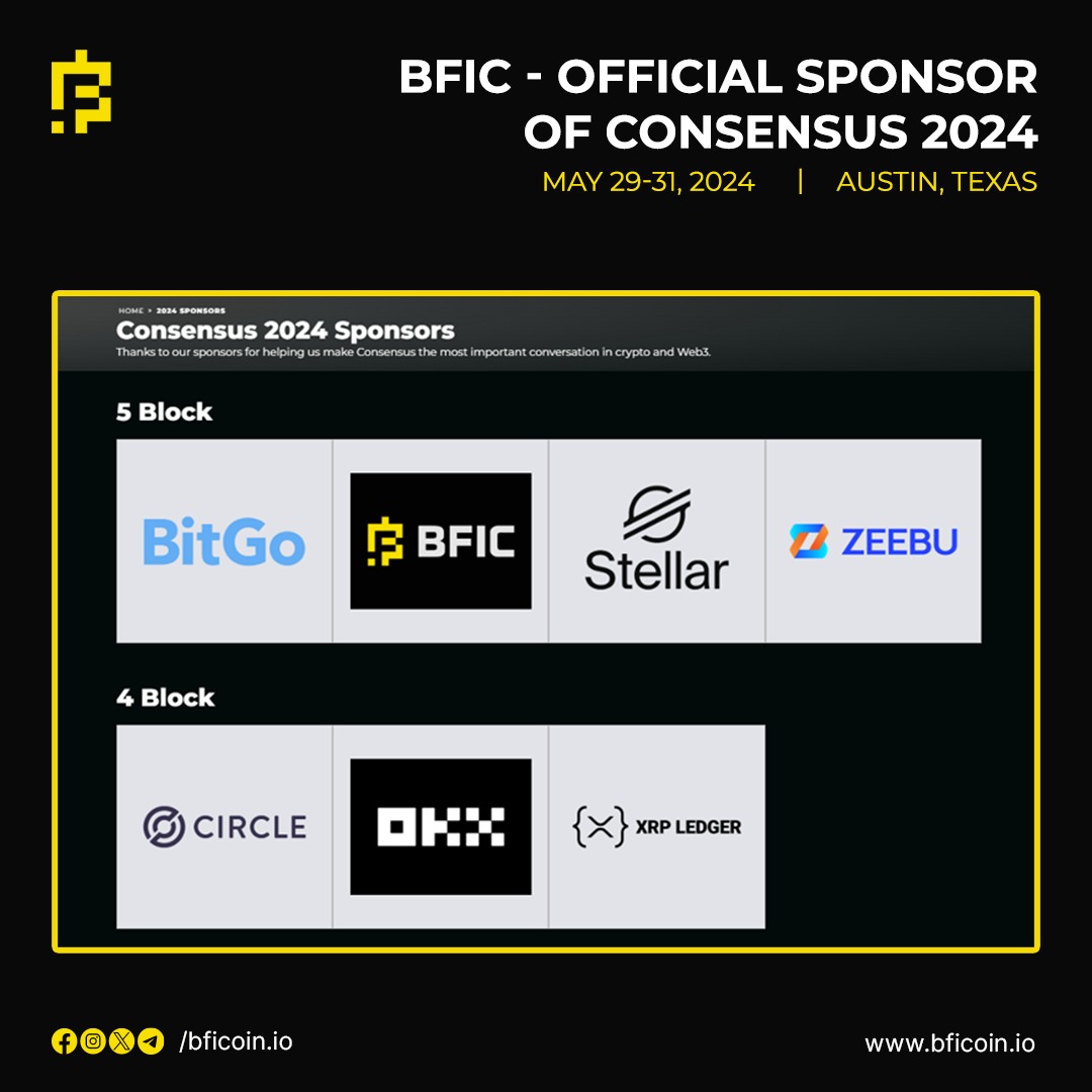 This is a giant leap forward, putting $BFIC in the spotlight.
Get ready for the journey of #BFIC to The Moon!🚀

#BFICCoin #Blockchainfoundationforinnovationandcollabration #BFICCommunity #consensus2024 #consensus #coindeskconsensus #USA #cryptocommunity #TotheFuture #ToTheMoon