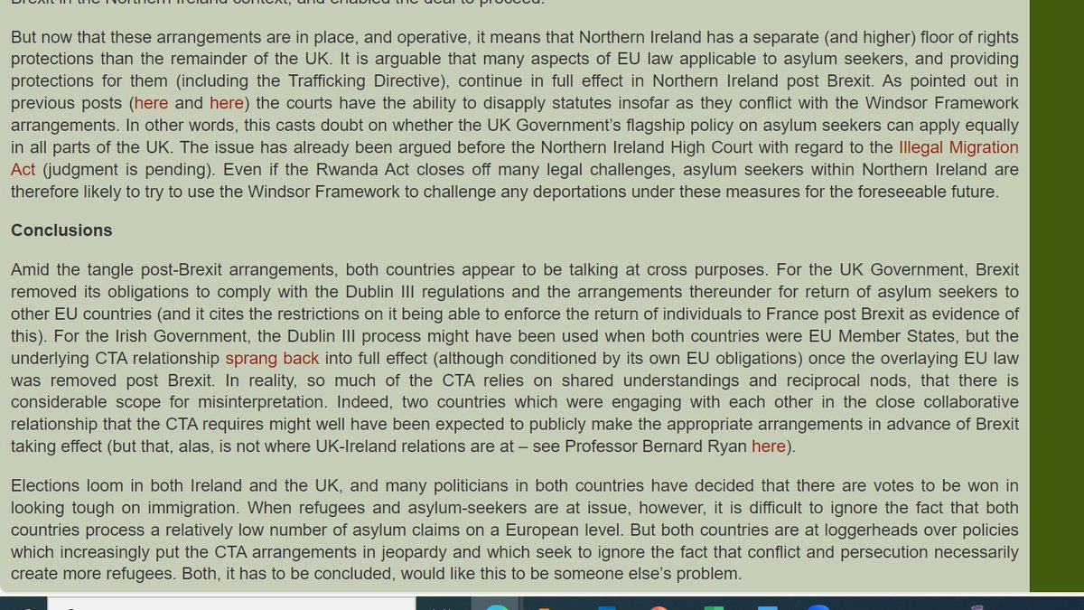 🚨🚨 Late to this but real stellar piece by Steve Peers and @CRGMurray entangling with superb precision the latest spat between the UK & Ireland over the knock-on consequences of the UK’s Rwanda policy exposing the tangled web of EU law & Common Travel Area (CTA) arrangements. 👇
