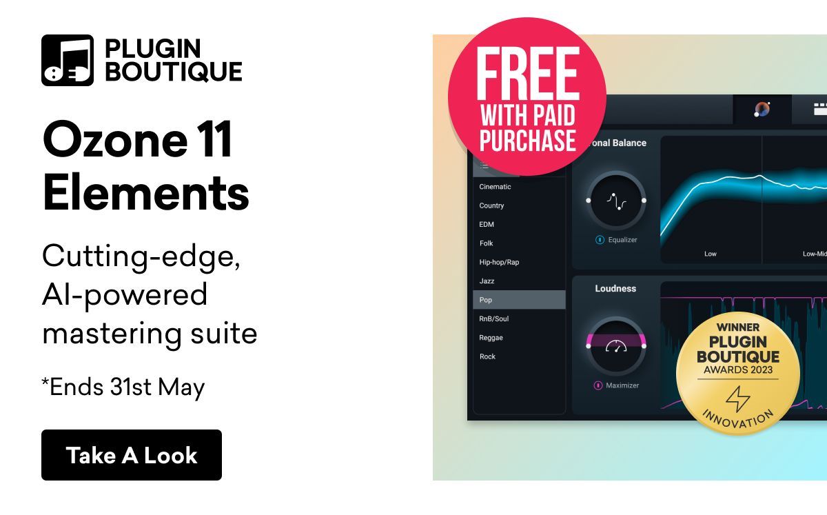 Receive iZotope Ozone 11 Elements at no extra cost with any purchase from Plugin Boutique. Offer valid until May 31st.

🔗 pluginboutique.com/articles/1974-… (affiliate link)

@izotopeinc #FreeAudioPlugin