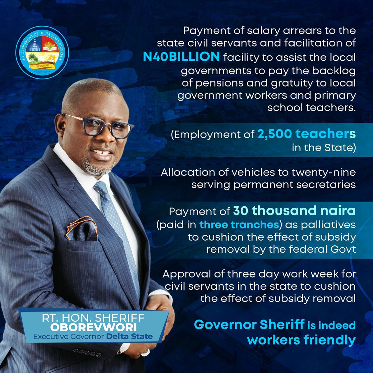 Empathy continues to be a defining trait of effective leadership. Governor Sheriff truly embodies the title of 'The People’s Governor'. #More4Deltans #EXPECTMORE #AdvancingDelta'
